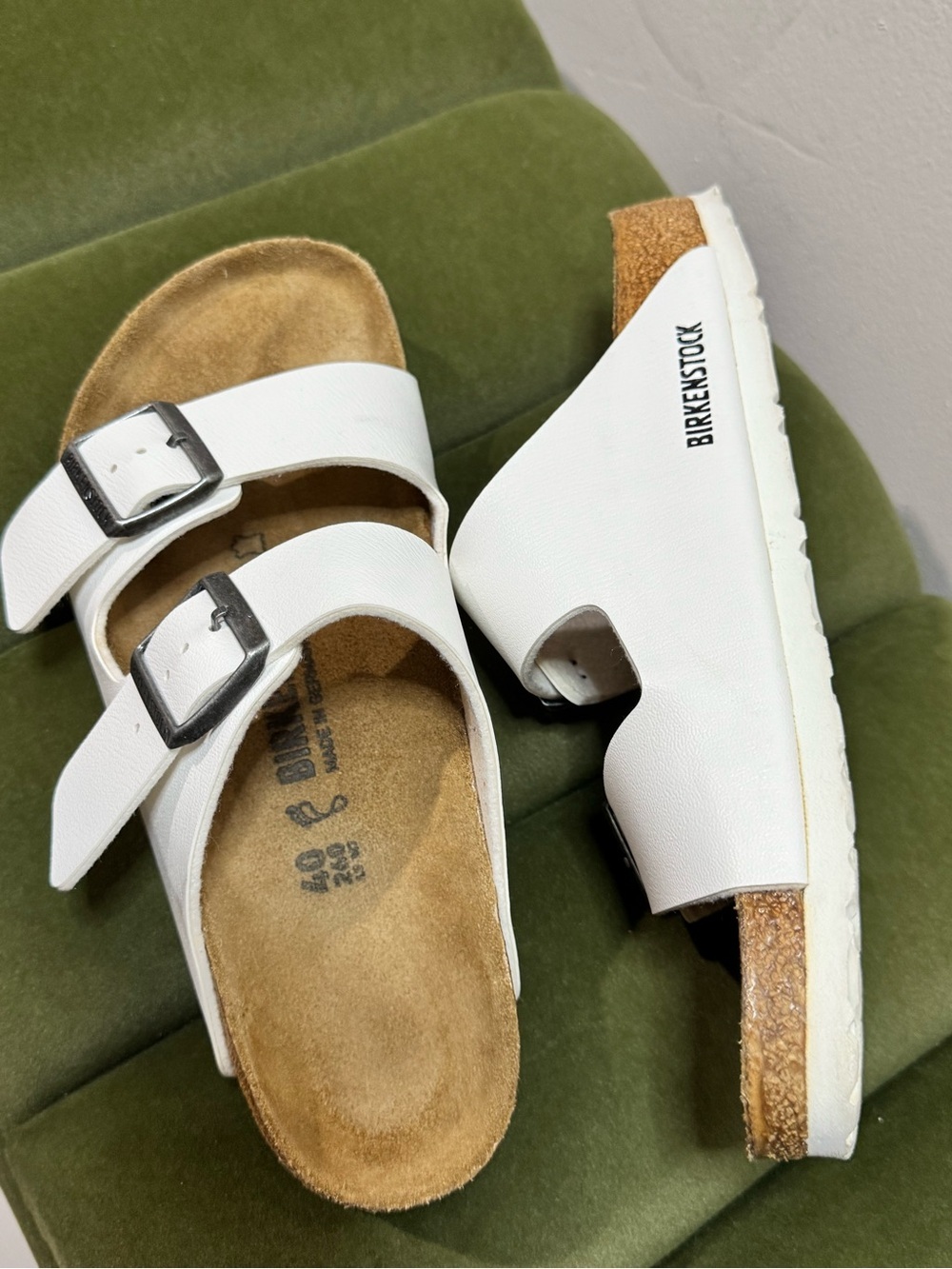 Birkenstock Arizona Birko-Floor White Double-Buckle Slide Sandals Comfy Coastal - Picture 5 of 8